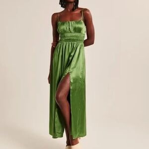 Abercrombie & Fitch Smocked Bodice Satin Maxi Dress